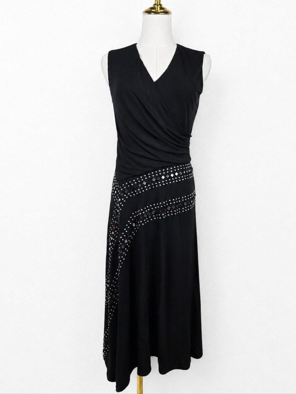 Tory Burch XS Black Studded Mirror Embellished Y2K Asymmetrical Dress Whimsigoth